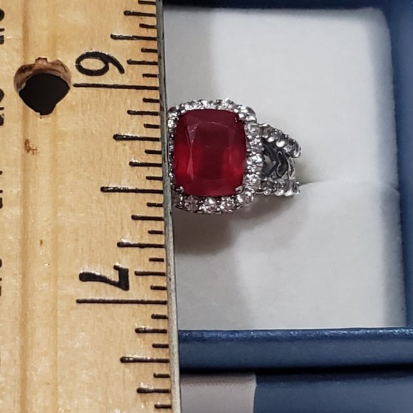 Niassa Ruby & White Zircon fancy halo ring in Platinum over 925 SS sz 8 4.50 tcw - Picture 3 of 7